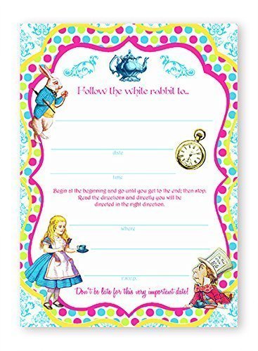 Alice In Wonderland Brights - 10 Invitations + 10 Envelopes