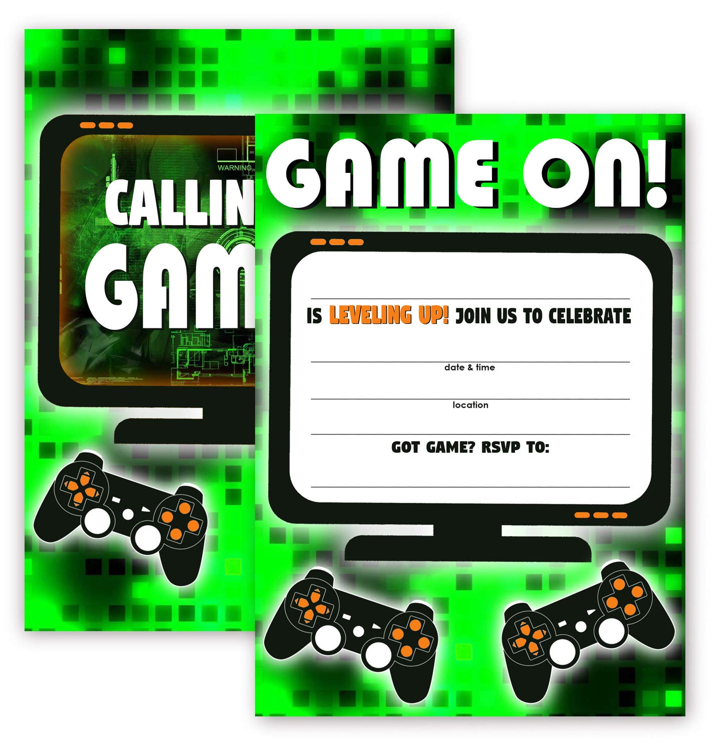 POP parties Gaming Green Party Large Invitations 10 Invitations   10