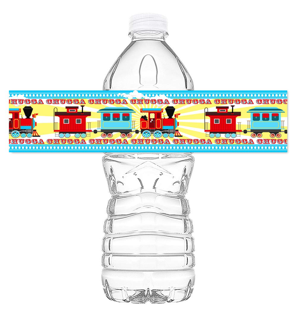 POP parties Train Party Waterproof Bottle Wraps - 20 Train Water Bottle  Labels - Train Party Decorations - Train Party Supplies - Chugga Bottle