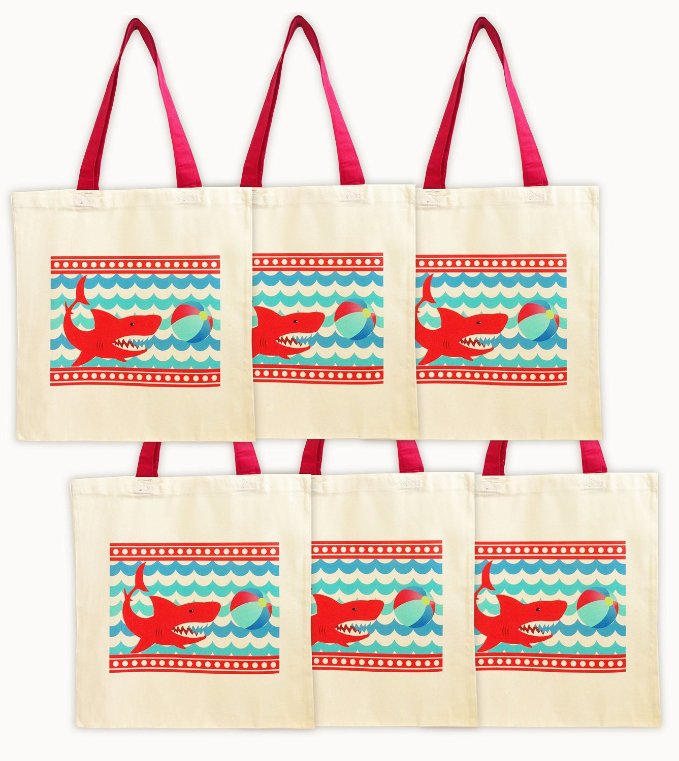 Shark Party Tote Bags – Set of 6 Party Favor Bags